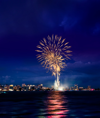 Fireworks celebration lights over night sky at Sarasota, Florida