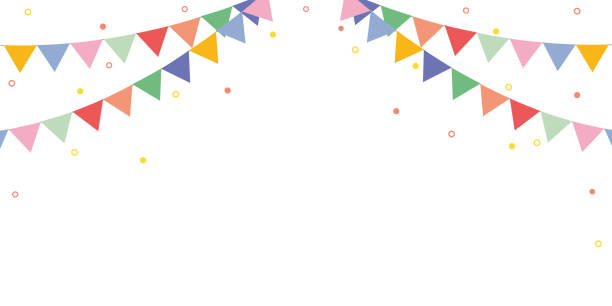 Festival and fair decoration, Colorful perspective flags party isolated on white background. Festival and fair decoration, Celebrate hanging triangular garlands, Colorful perspective flags party isolated on white background. bunting stock illustrations