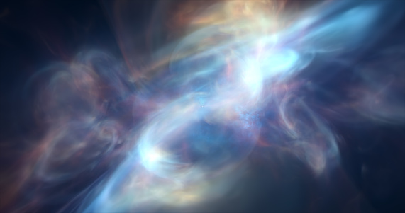 Abstract cosmic multi-colored transparent energy waves glowing background.