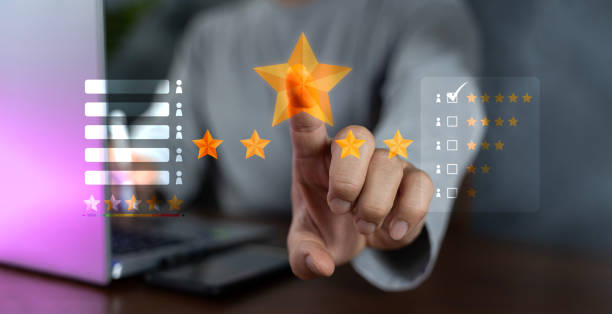 istock User give rating to service experience on online application, Customer review satisfaction feedback survey concept 1600120507
