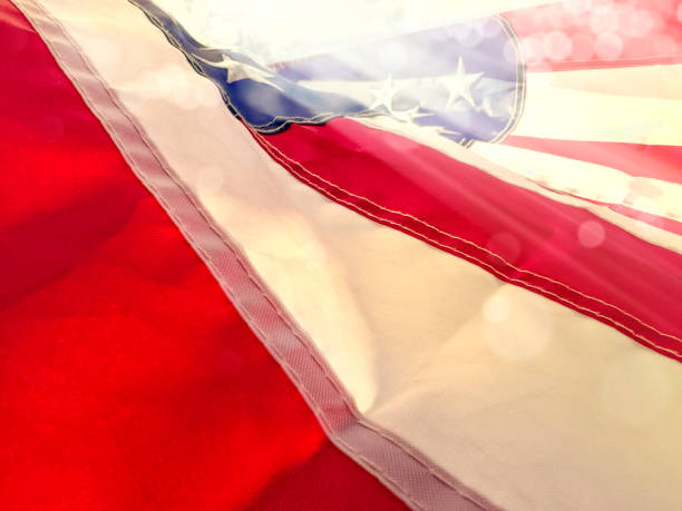 istock Close up shiny American flag with sunbeam 1600121893