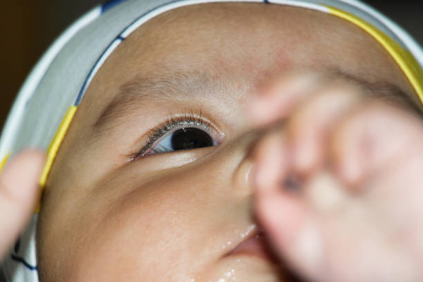 Close Up Of A Toddler Face. Background for adverrtising and wallpaper in relaxion and lifestyle scene.