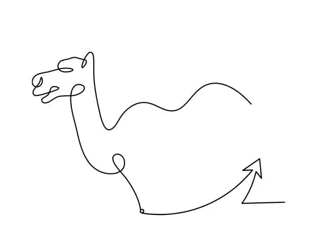 Vector illustration of Silhouette of abstract camel with direction as line drawing