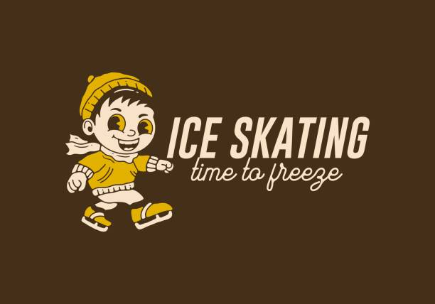 凍り��つくアイススケートの時間、アイススケートをする小さな男の子のマスコットキャラクターイラスト - ice hockey action ice skating ice skate点のイラスト素材／クリップアート素材／マンガ素材／アイコン素材