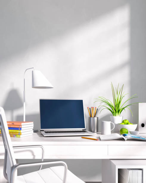 istock Home office desk with laptop 1600235525