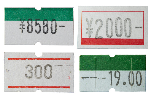 Japanese Yen price stickers with clipping path