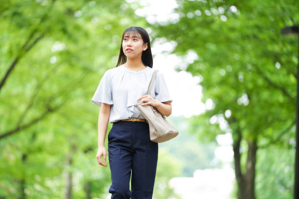 Japanese woman commuting to work