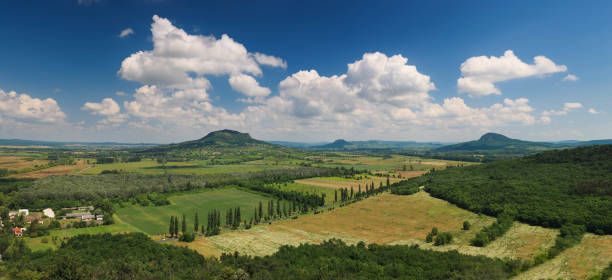 Beautiful Balaton uplands from Szigliget castle in panoramic view