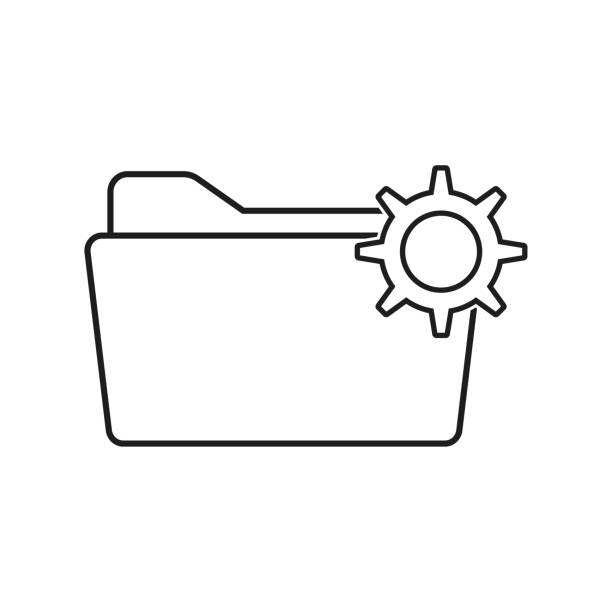 ordner mit zahnradsymbol. projektmanagement-symbol. vektor-illustration. folge 10. - file document teamwork application software stock-grafiken, -clipart, -cartoons und -symbole