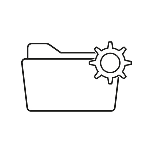 ilustrações, clipart, desenhos animados e ícones de pasta com ícone de engrenagem. símbolo de gerenciamento de projetos. ilustração vetorial. eps 10. - file document teamwork application software