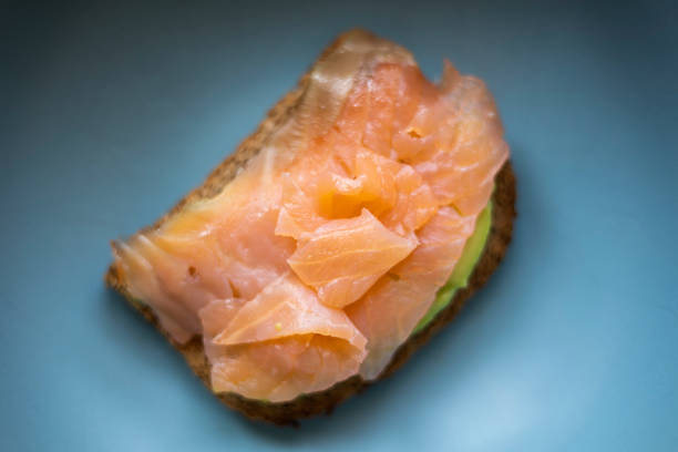 avocado toast with smoke salmon close up