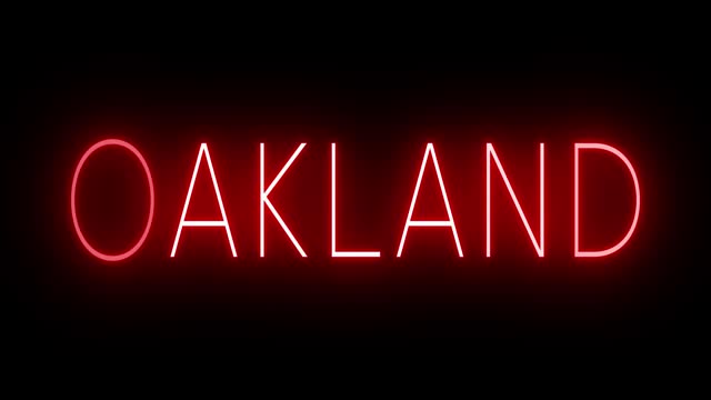 Red animated neon sign for Oakland