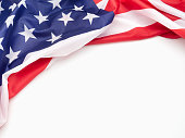 Top view of the American flag on a white background
