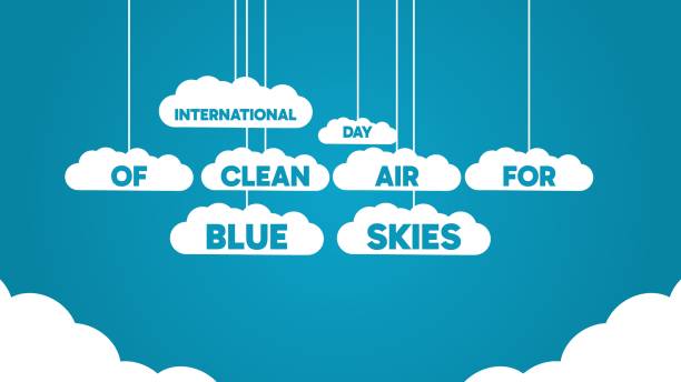 illustrazioni stock, clip art, cartoni animati e icone di tendenza di giornata internazionale dell'aria pulita per il cielo blu con design e scritte cloud all'interno del cloud - text sky abstract air