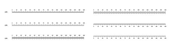 illustrazioni stock, clip art, cartoni animati e icone di tendenza di scala di misura, metro orizzontale da 0 a 160 cm, markup per righello. strumento di misurazione, indicatori di dimensione metrica, illustrazione vettoriale - millimetro