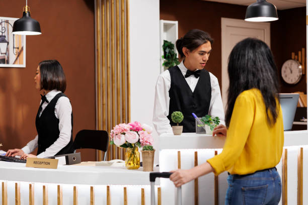 istock Tourist arriving in hotel lobby 1600362075