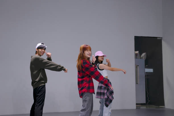 Teenagers are study dancing at studio. Teenagers are study dancing at studio. Up skill and education concept. k pop stock pictures, royalty-free photos & images