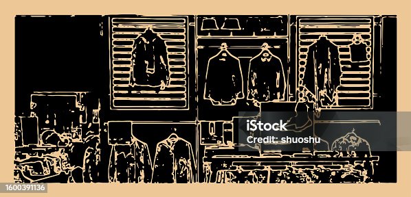 istock art woodcut style business scene,Clothing store display 1600391136