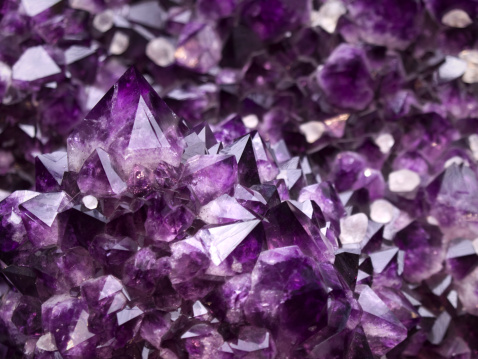 Close up on an amethyst geode. Shallow depth of field.