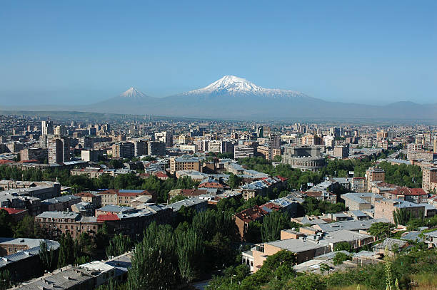 View on Yerevan city center and Mt.Ararat stock photo
