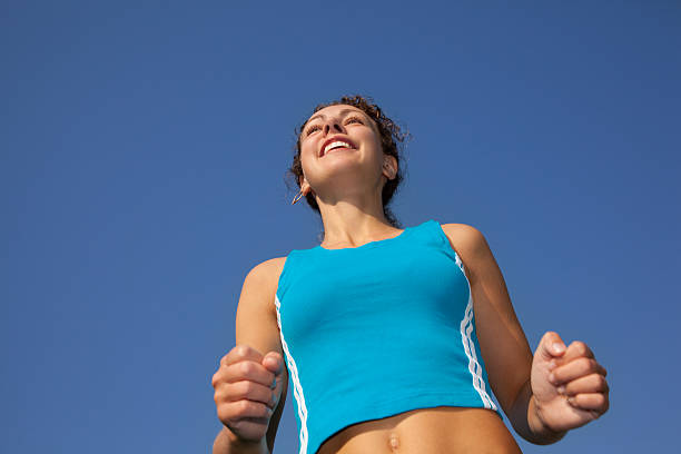 istock Sporty woman runner, view from below 160043524