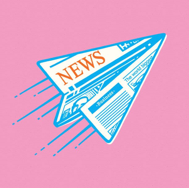 Extra News made from paper airplane, icon Paper airplane bearing newspaper extra on board concept newsletter stock illustrations