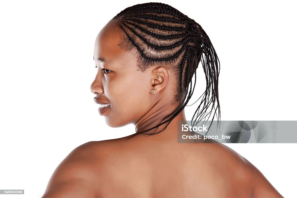 african woman portrait of an young African with braids, isolated on white Cornrow Braids Stock Photo