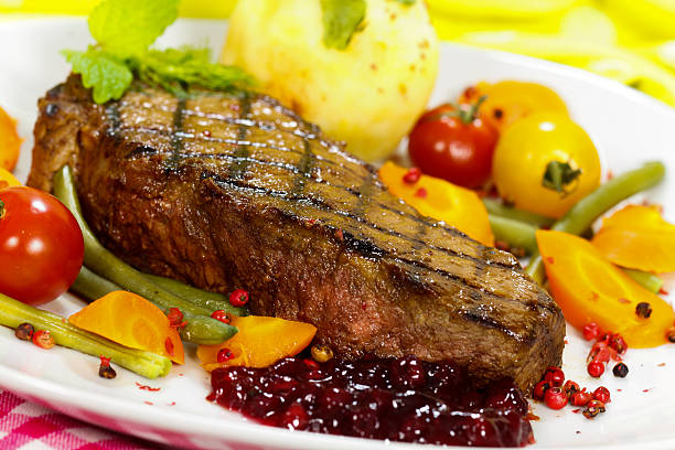 istock Gourmet Steak with Green Beans,Cherry Tomato,Cranberry 160046152