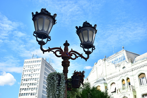 streetlamp with plants in the city