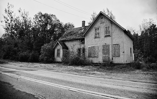 Abandoned Home with Overcast Sky in Cabot Trail, Nova Scotia, Canada.