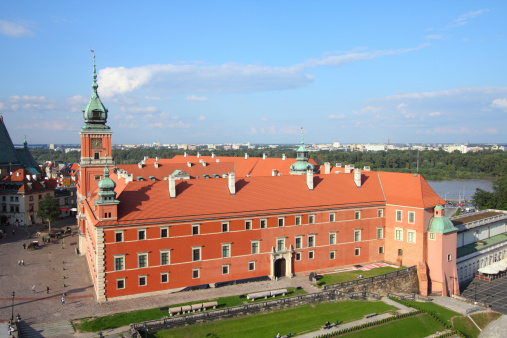 Warsaw, Poland. Old Town - famous Royal Castle on the right. UNESCO World Heritage Site.