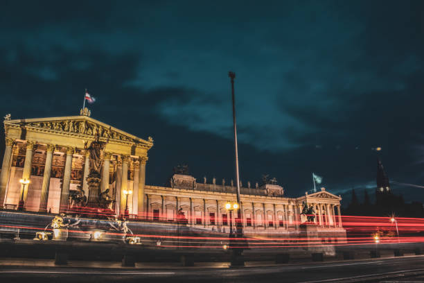 istock Light Trails by the Austrian Parliament - Vienna, Austria 1600489370