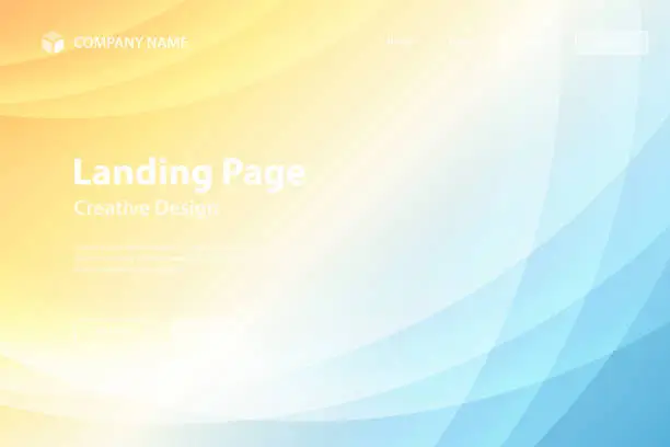 Vector illustration of Landing page Template - Orange abstract background with curves - Trendy geometric design
