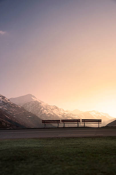 benches in the setting sun. stock photo