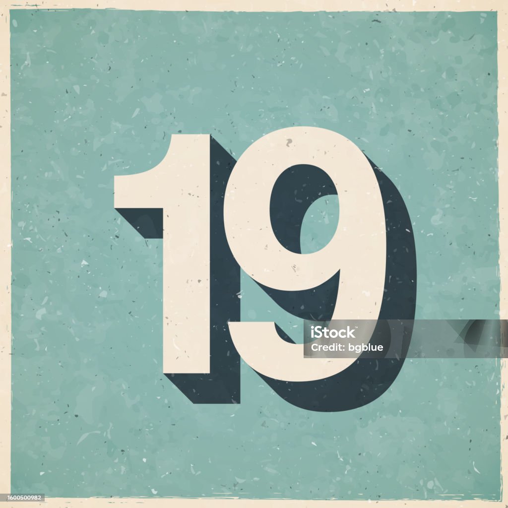 19 Number Nineteen Icon In Retro Vintage Style Old Textured Paper Stock