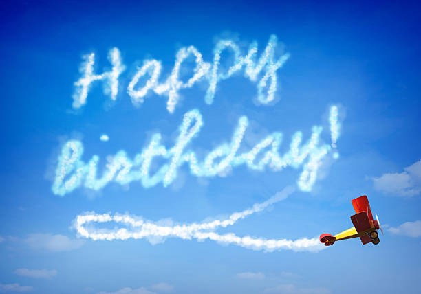 feliz aniversário - birthday airplane sky anniversary imagens e fotografias de stock