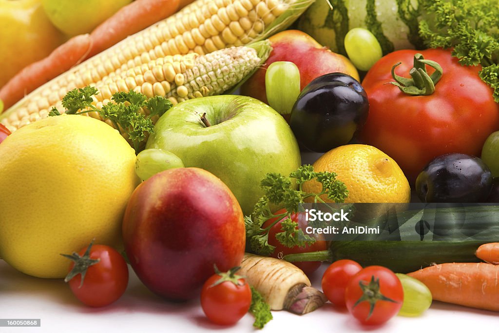 Fruits and vegetables Group of different fruit and vegetables Apple - Fruit Stock Photo