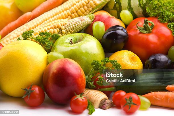 Fruits And Vegetables Stock Photo - Download Image Now - Apple - Fruit, Arrangement, Citrus Fruit