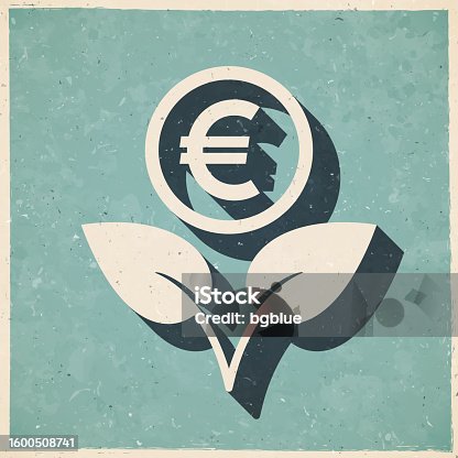 istock Growing Euro. Icon in retro vintage style - Old textured paper 1600508741