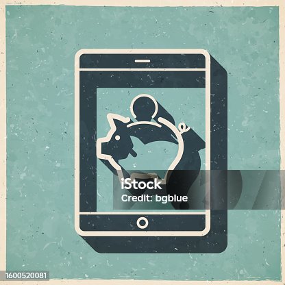 istock Tablet PC with piggy bank. Icon in retro vintage style - Old textured paper 1600520081