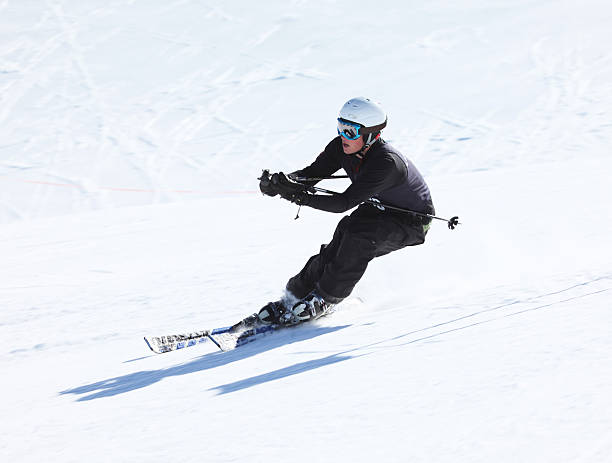 Boy ski racing stock photo