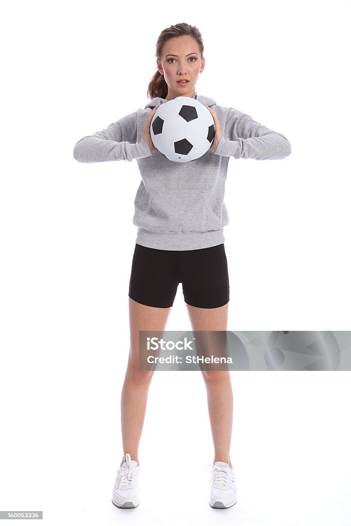 Alto Menina adolescente Jogador de futebol com a bola Desporto - Royalty-free Futebolista Foto de stock