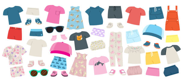 istock Cute Clothing And Accessory for Girl And Boy Collection 1600537335