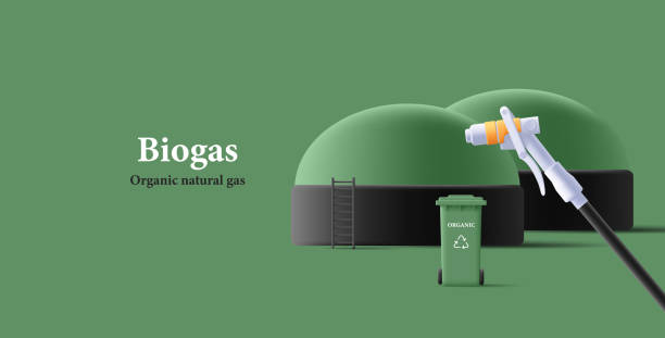 illustrazioni stock, clip art, cartoni animati e icone di tendenza di biogas energy power plant, green energy, alternative power composizione rendering 3d con tubo flessibile per il rifornimento di carburante per trasporto - gasoline electricity biofuel car