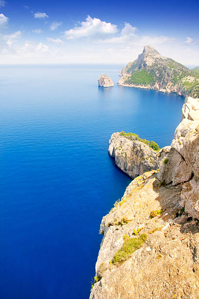 Formentor cape to Pollensa high aerial sea view in Mallorca balearic islands