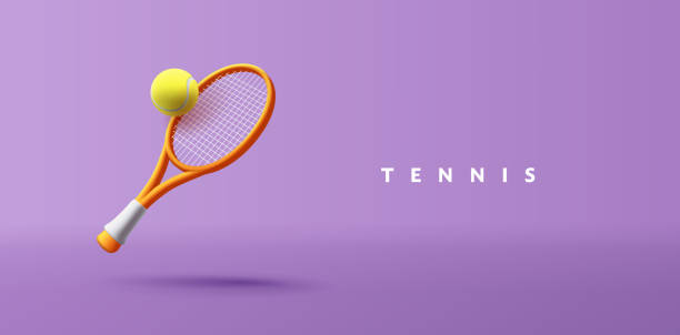 3d Vector Tennis Racket with Ball illustration, Sport and Game competition poster. 3d Vector Tennis Racket with Ball illustration, Sport and Game competition poster, realistic render graphics purple bet stock illustrations
