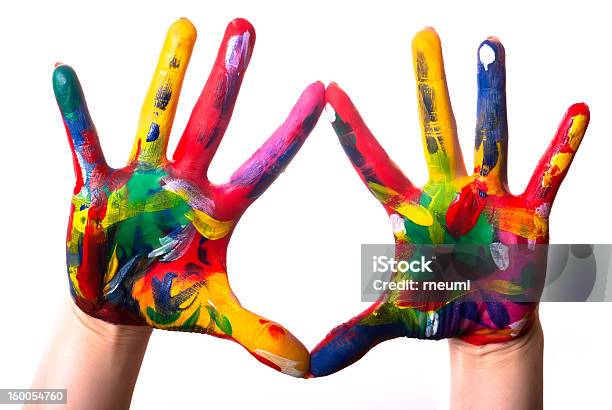 Two Colorful Hands Stock Photo - Download Image Now - Art And Craft, Blue, Color Image