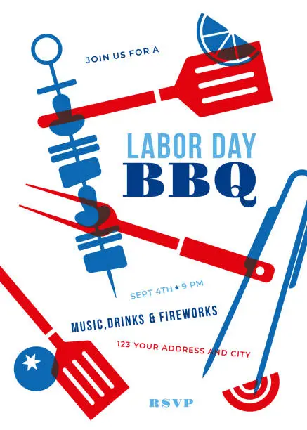 Vector illustration of Labor Day BBQ Party Invitation.
