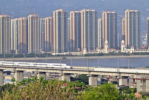 supertrain  on Concrete Bridge,at The southeast coast of China