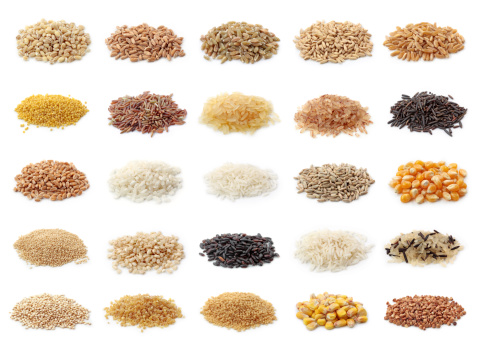 Collection of small mounds of grain cereals